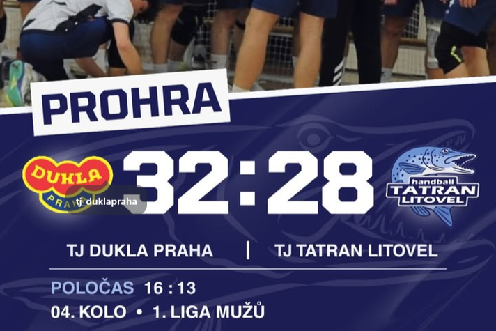 1. liga mužů: TJ Dukla Praha B - Tatran Litovel 32:28 (16:13)